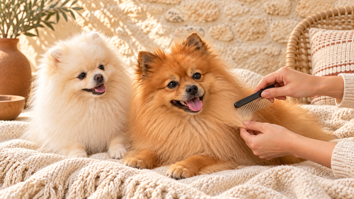 Koda et Boubou pendant un démêlage doux, avec uniquement des mains visibles