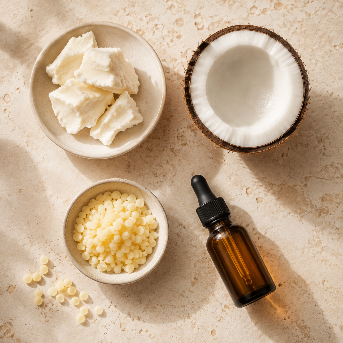 Beurre de karité, coco, cire d’abeille et vitamine E du baume Les Jetaime
